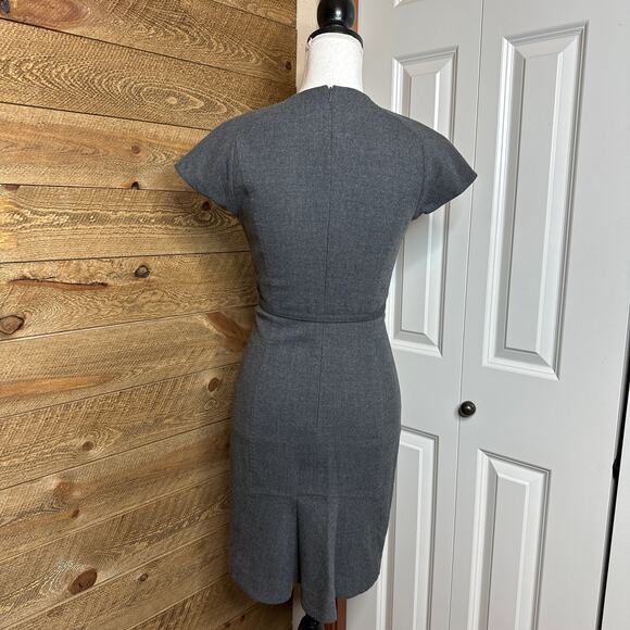 Ted Baker Wool Midi Sheath Dress Gray V-Neck Short Sleeve Size 0 - Picture 4 of 8